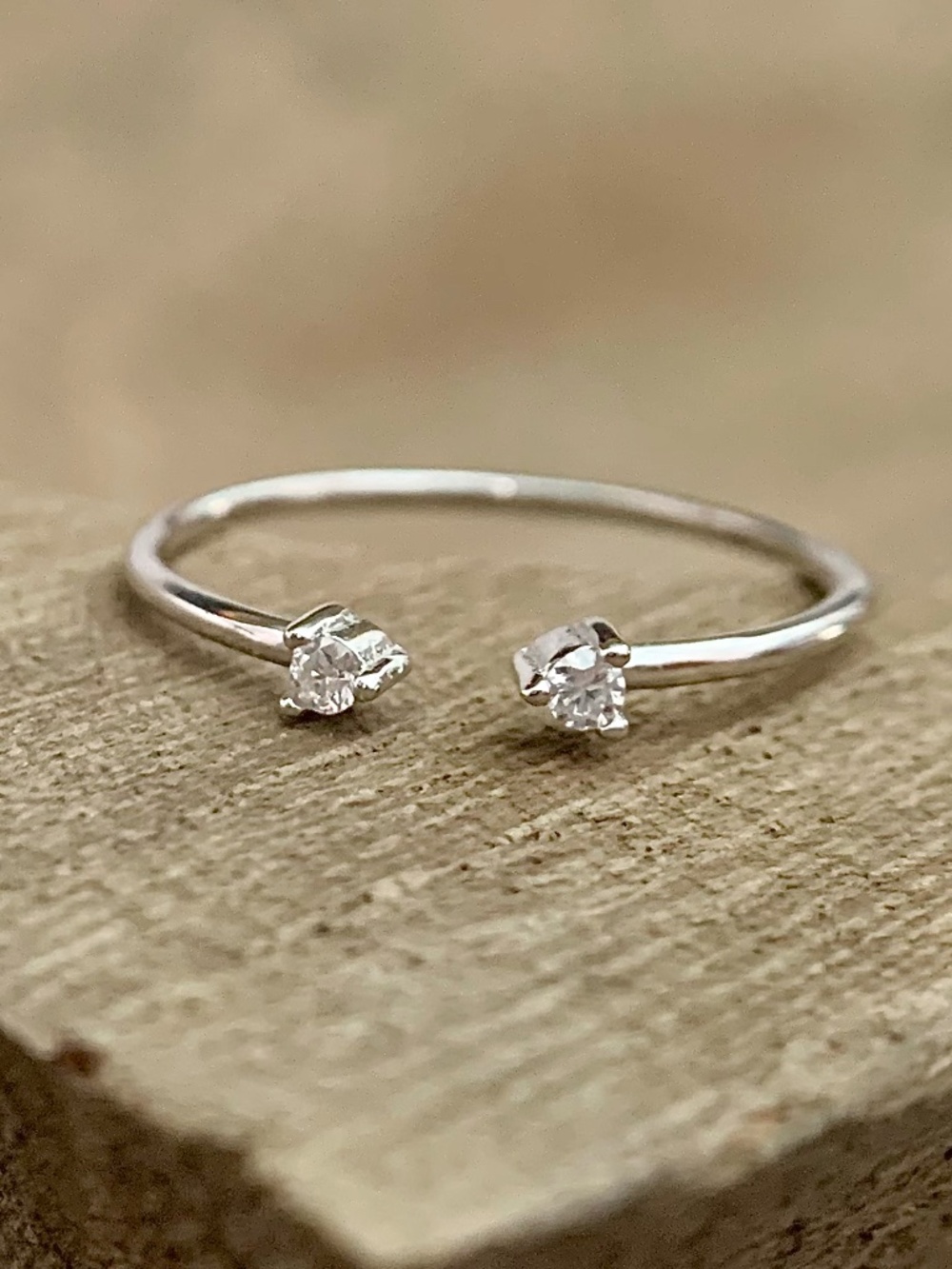 0.06CTW Open Silver Band Ring with Two Moissanite